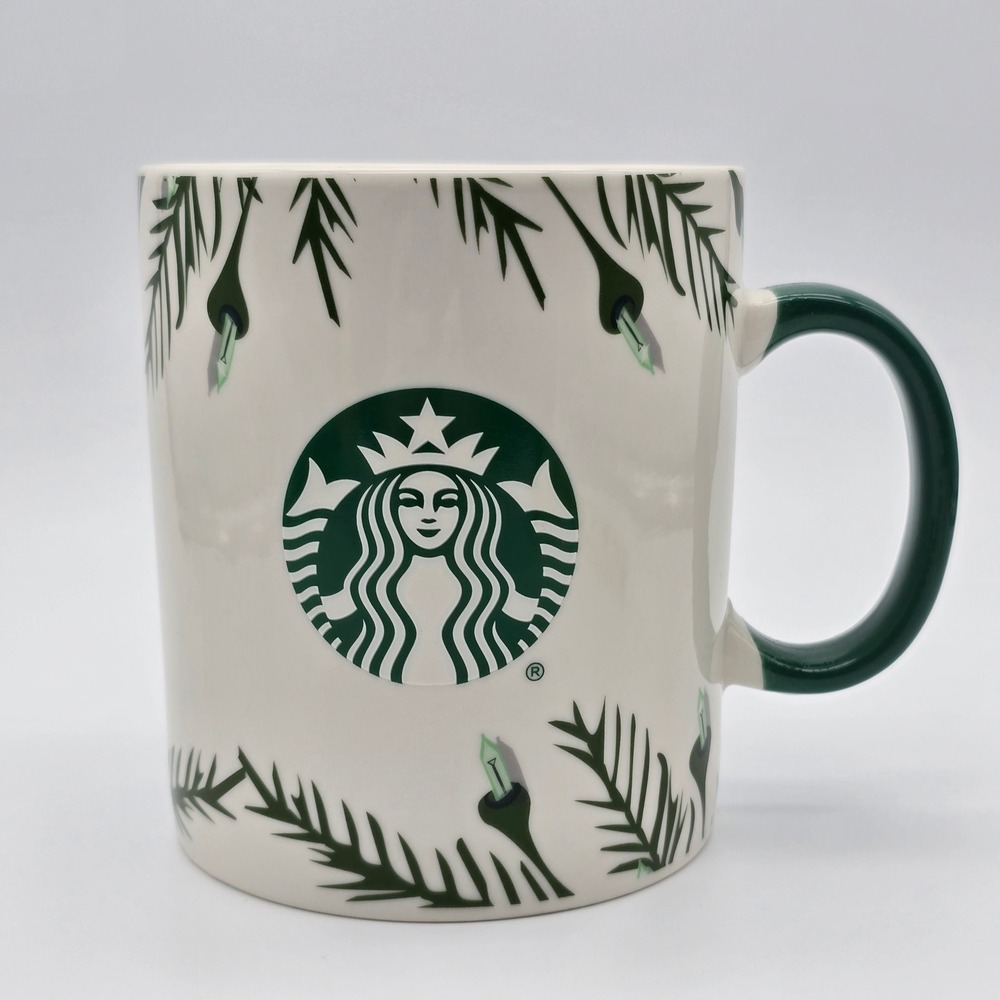 Starbucks Giant 26oz Coffee Mug Holiday Pine Branch Christmas Lights 2020 Green